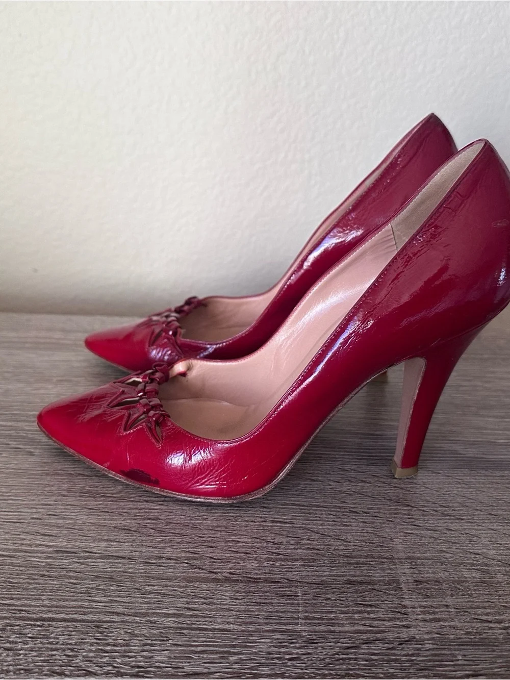 Vintage Sigerson Morrison Size 6.5 Red Patent Leather Pointed Toe Stiletto Heels